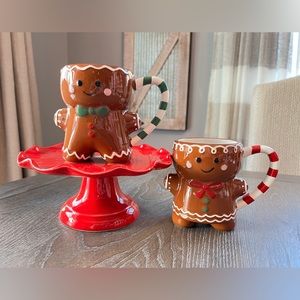 Gingerbread Man Holiday Mug Set - Red and Green